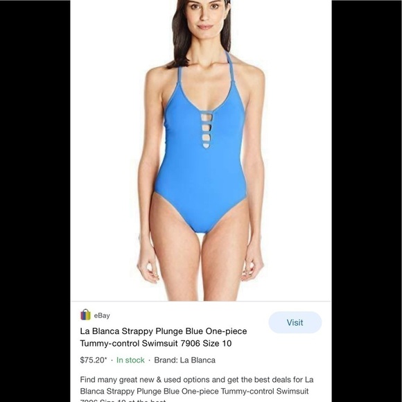 NWT La Blanca Strappy Blue Plunge Tummy Control Swimsuit SZ 4 - Picture 8 of 11
